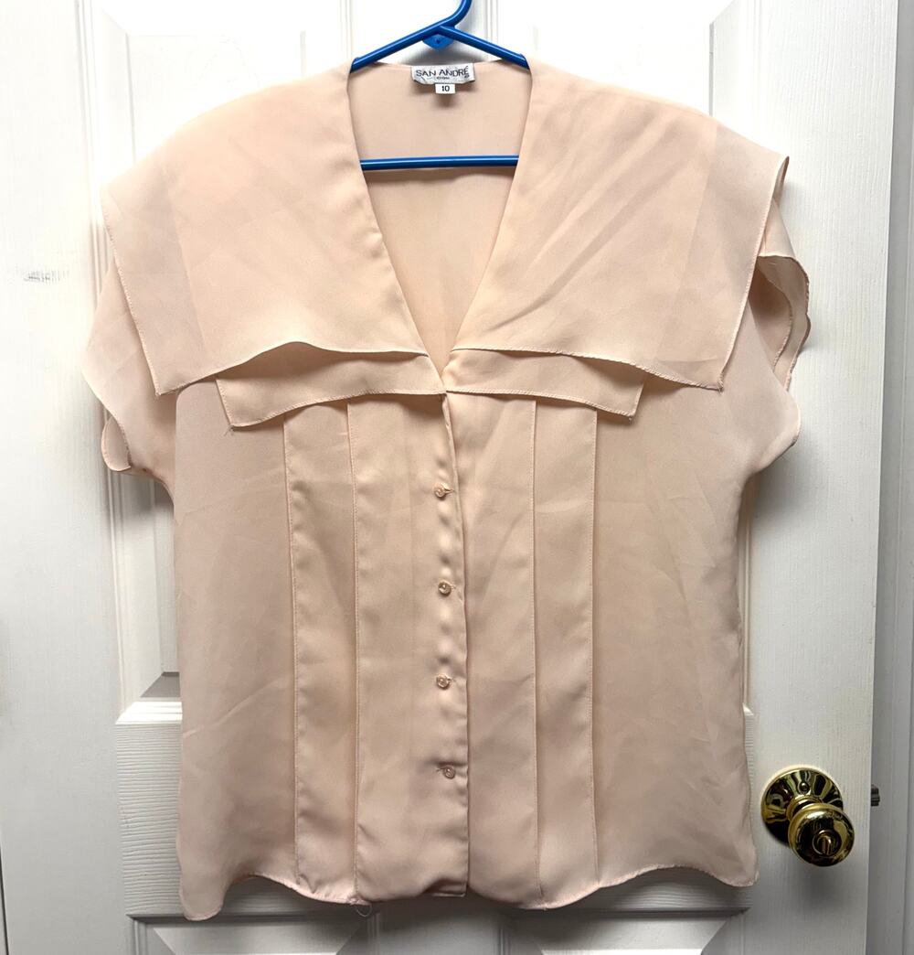 San Andre Blouse Vintage 90s Sailor Collar Button Front Peach Cottage Size 10